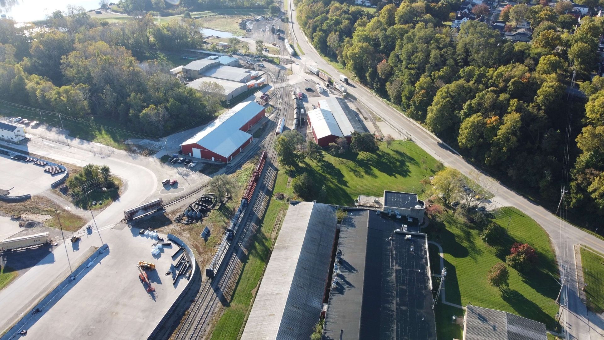 Aerial view of locomotives in Burlington, IA